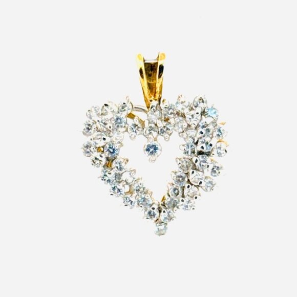 Unbranded Jewelry - Elegant Gold Over Sterling Silver 925 Heart Pendant with White Crystals 1" Lengt